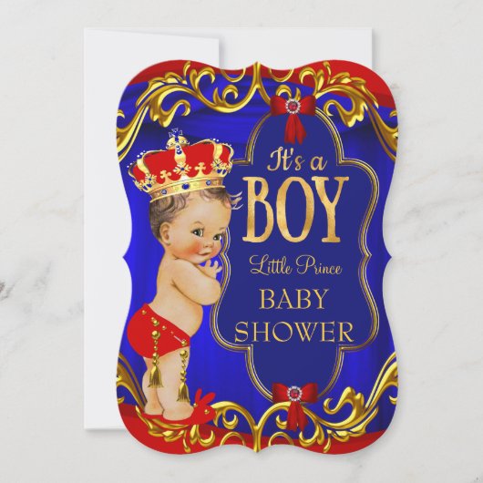ブルーレッド王室のボーイプリンス赤ちゃんシャワー 招待状 (正面)