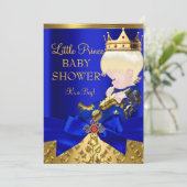 ブルーレッド王室の金ゴールドプリンスボーイベビーシャワーブロンド 招待状 (スタンド正面)