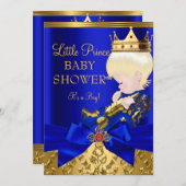 ブルーレッド王室の金ゴールドプリンスボーイベビーシャワーブロンド 招待状 (正面/裏面)