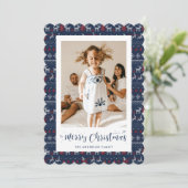 ブルーレッド白ニット写真メリークリスマスカード シーズンカード (スタンド正面)