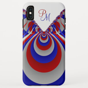ブルーレッド白フラクタルアートパターンイニシャル iPhone XS MAXケース