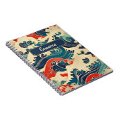 ブルーレッド白日本の海波形ア伝統的ート ノートブック (右側)