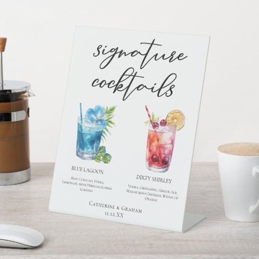 ブルーレッド結婚のシグネチャカクテルメニュー 台座サイン (インサイチュ)