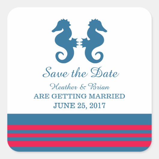 ブルーレッド航海のシーホース日付の保存 スクエアシール (正面)