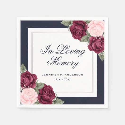 ブルーレッド赤面ピンクフローラ葬儀記念館 スタンダードカクテルナプキン (正面)