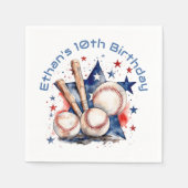 ブルーレッド野球こうもり球名BIrthdayパーティー スタンダードカクテルナプキン (正面)