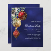 ブルーレッド金ゴールドボーブルクリスマスパーティの招待状 (正面/裏面)