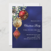 ブルーレッド金ゴールドボーブルクリスマスパーティー 招待状 (正面)