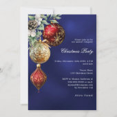 ブルーレッド金ゴールドボーブルビジネスクリスマスパーティー 招待状 (正面)