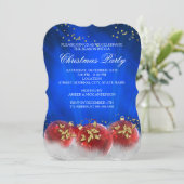 ブルーレッド金ゴールドボーブルホワイトクリスマスパーティー 招待状 (スタンド正面)