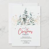 ブルーレッド金ゴールド伝統的ウォーターカラークリスマス 招待状 (正面)