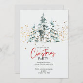 ブルーレッド金ゴールド伝統的ウォーターカラークリスマス 招待状 (正面/裏面)
