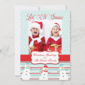 ブルーレッド雪だるまクリスマスフォトカード シーズンカード (正面)