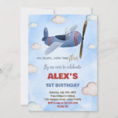 ブルーレッド飛行機誕生日招待状 招待状 (正面)