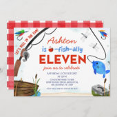 ブルーレッド魚釣りオフィシャルイレブン誕生日 招待状 (正面/裏面)