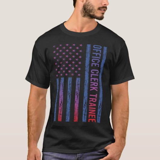 ブルーレッド・アメリカ国旗のオフィスの書記の見習い Tシャツ (正面)