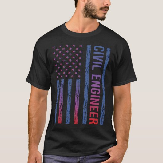 ブルーレッド・アメリカ国旗の土木技師 Tシャツ (正面)