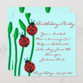 ブルーレッド&グリーンラディバグ誕生日招待状 招待状 (正面/裏面)