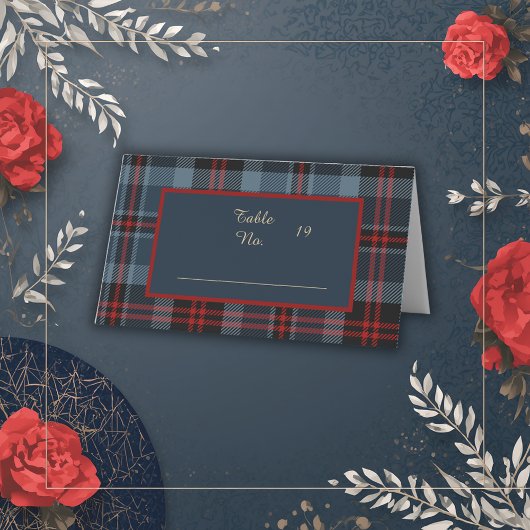 ブルーレッド・ブラック・スコットランド・ケルト系タータンチェック模様 プレイスカード