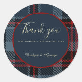 ブルーレッド・ブラック・スコットランド・ケルト系タータンチェック模様 ラウンドシール (正面)