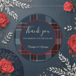 ブルーレッド・ブラック・スコットランド・ケルト系タータンチェック模様 ラウンドシール