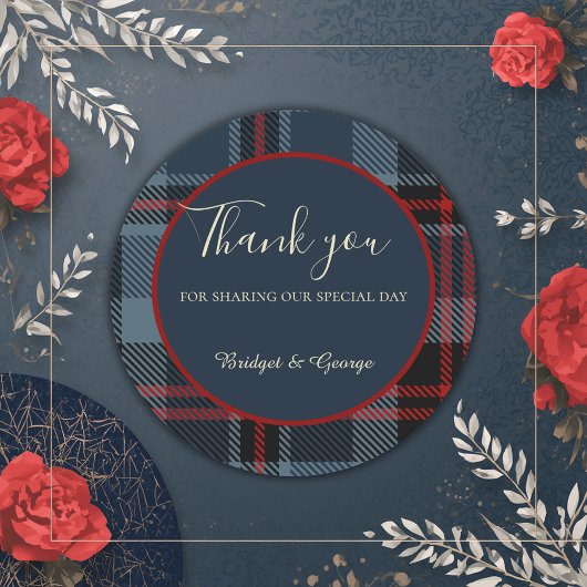 ブルーレッド・ブラック・スコットランド・ケルト系タータンチェック模様 ラウンドシール