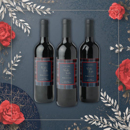 ブルーレッド・ブラック・スコットランド・ケルト系タータンチェック模様 ワインラベル