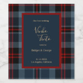 ブルーレッド・ブラック・スコットランド・ケルト系タータンチェック模様 ワインラベル (シングルラベル)