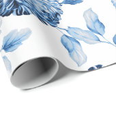 ブルーレディモダンヴィンテージラージフローラトイレホワイト ラッピングペーパー (ロールコーナー)