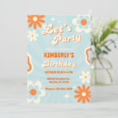 ブルーレトロなグルービー誕生日 招待状 (スタンド正面)