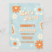 ブルーレトロなグルービー誕生日 招待状 (正面/裏面)