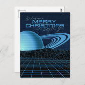 ブルーレトロウェーブクリスマス ポストカード (正面/裏面)