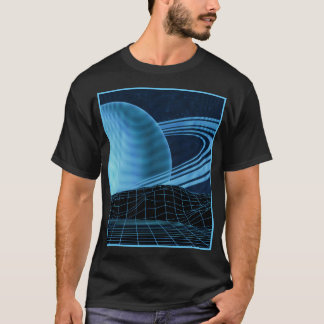 ブルーレトロウェーブデザインメンズ Tシャツ