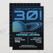 ブルーレトロウェーブ30th誕生日パーティの招待状 招待状 (正面/裏面)