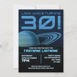 ブルーレトロウェーブ30th誕生日パーティの招待状 招待状