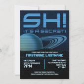 ブルーレトロウェーブ サプライズバースデーパーティー招待状 招待状 (正面)