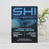 ブルーレトロウェーブ サプライズバースデーパーティー招待状 招待状 (スタンド正面)