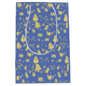 ブルーレトロクリスマスパターン ミディアムペーパーバッグ (正面)