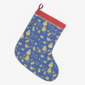 ブルーレトロクリスマスパターン ラージクリスマスストッキング (正面 (吊り時))