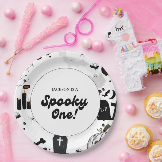 ブルーレトログルーイ不気味ワンハロウィーン1st誕生日 ペーパープレート (パーティー)