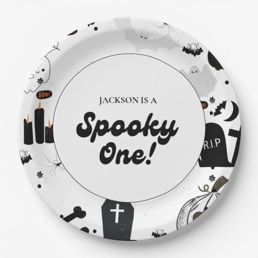 ブルーレトログルーイ不気味ワンハロウィーン1st誕生日 ペーパープレート (正面)