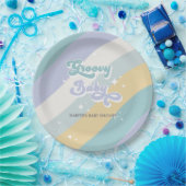 ブルーレトログルーヴィーベビーシャワー ペーパープレート (パーティー)