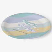 ブルーレトログルーヴィーベビーシャワー ペーパープレート (アングル)