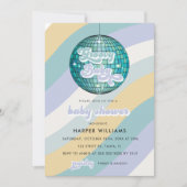 ブルーレトログルーヴィーベビーシャワー 招待状 (正面)