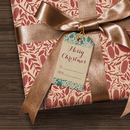 ブルーレトロコージークリスマスパターン ギフトタグ