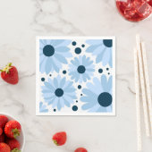 ブルーレトロスタイルデイジーとダークブルーのドット スタンダードカクテルナプキン (インサイチュ)