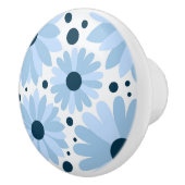 ブルーレトロスタイルデイジーとダークブルーのドット セラミックノブ (右)