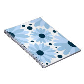 ブルーレトロスタイルデイジーとダークブルーのドット ノートブック (右側)