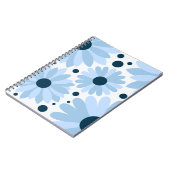 ブルーレトロスタイルデイジーとダークブルーのドット ノートブック (左側)