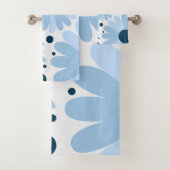 ブルーレトロスタイルデイジーとダークブルーのドット バスタオルセット (インサイチュ)